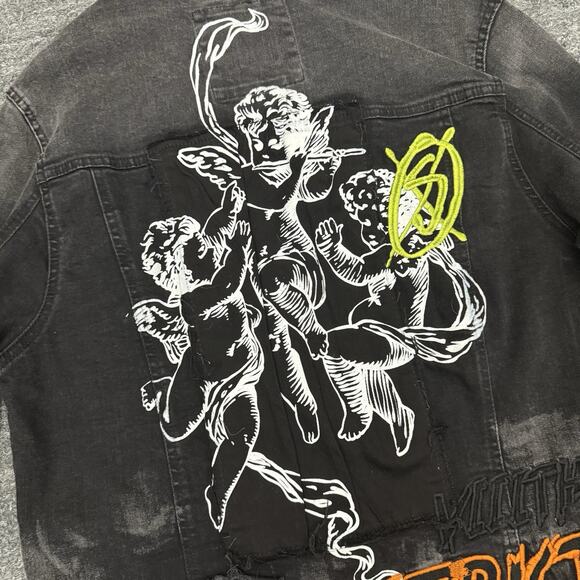 8ighth Dstrkt Jacket Men Medium Black Denim Stretch Grunge Distressed Angel Goth - Picture 10 of 12